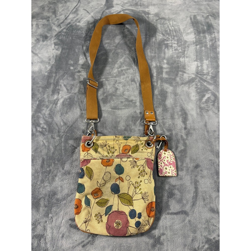 Fossil Womens Floral Canvas Crossbody Bag Small Multicolor Leather Trim